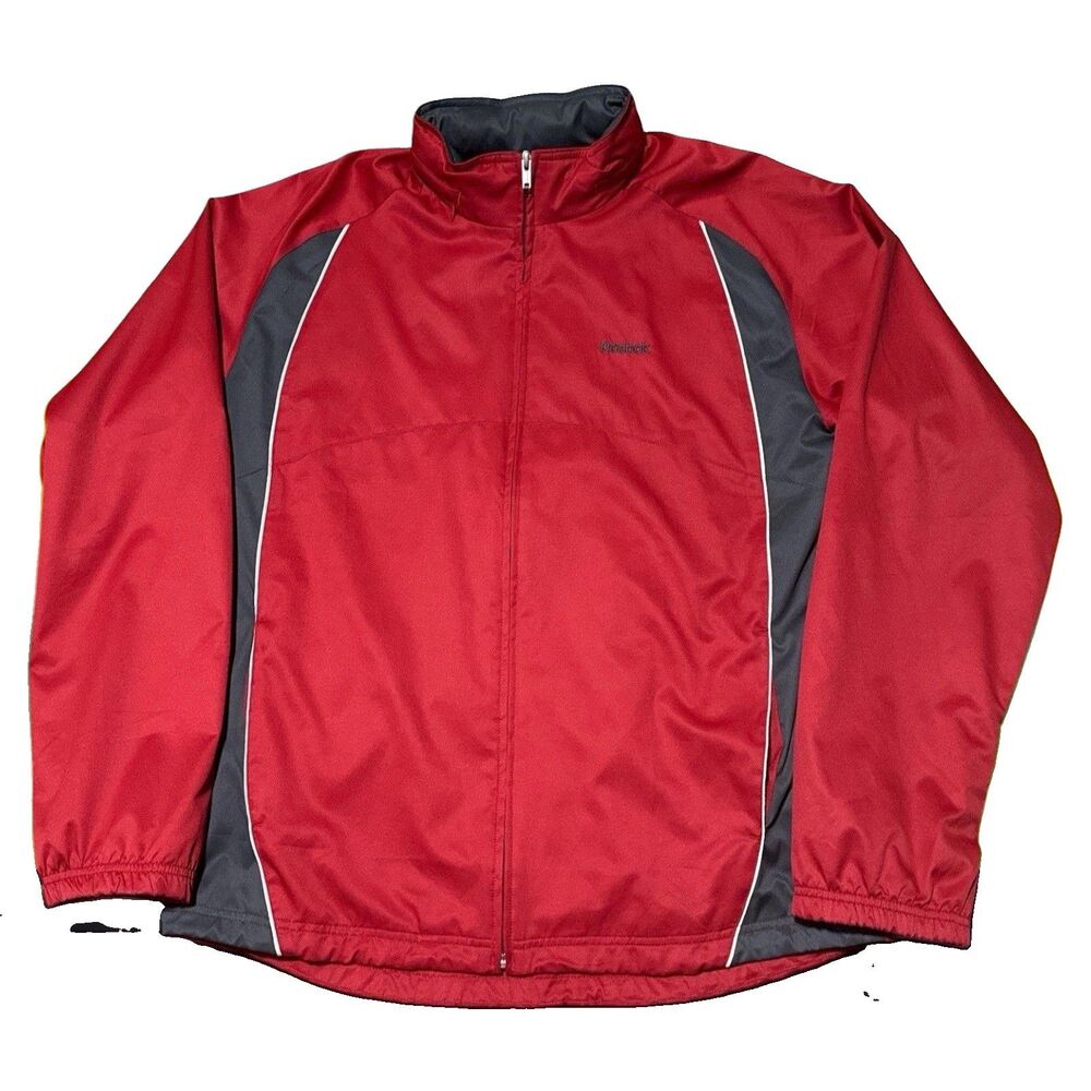 Reebok Windbreaker Jacket Men’s Large Red Gray Full Zip Track Jacket Y2K Retro